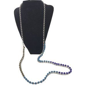 Retired Lia Sophia Jewelry Silver Tone Chain Blue Beads Long Necklace 44”